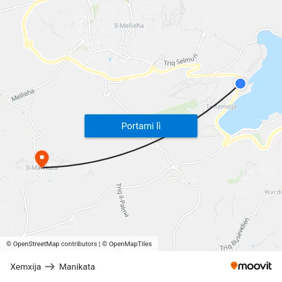 Xemxija to Manikata map