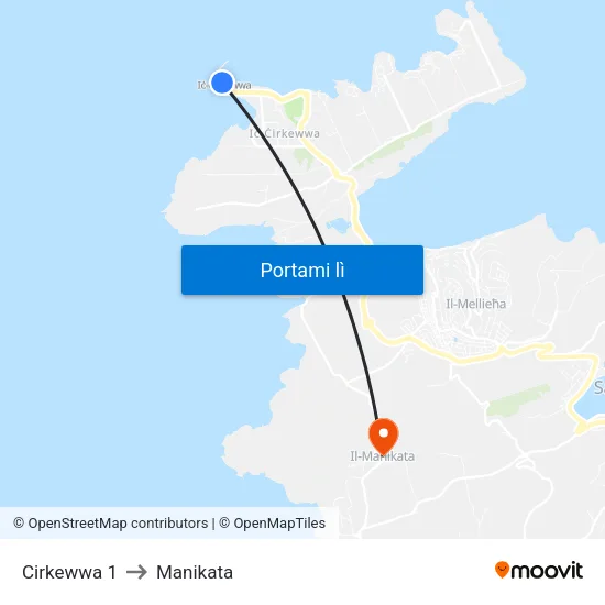 Cirkewwa 1 to Manikata map