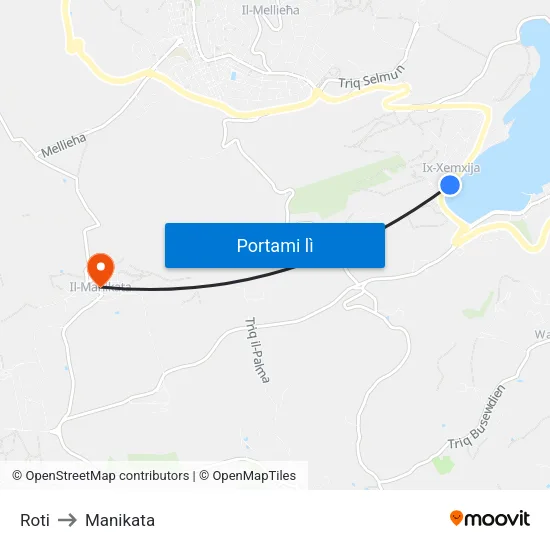 Roti to Manikata map