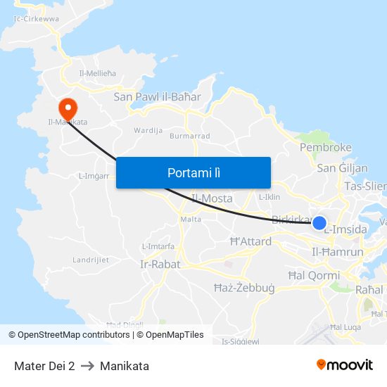 Mater Dei 2 to Manikata map