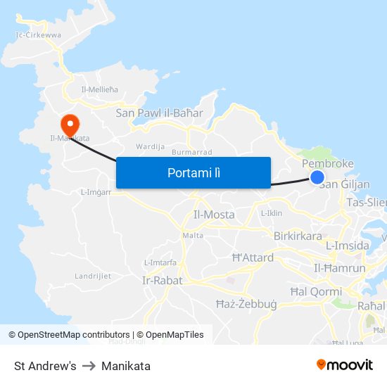 St Andrew's to Manikata map