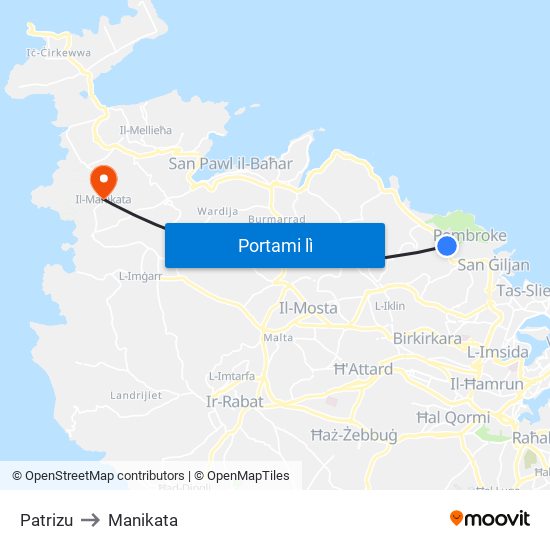 Patrizu to Manikata map