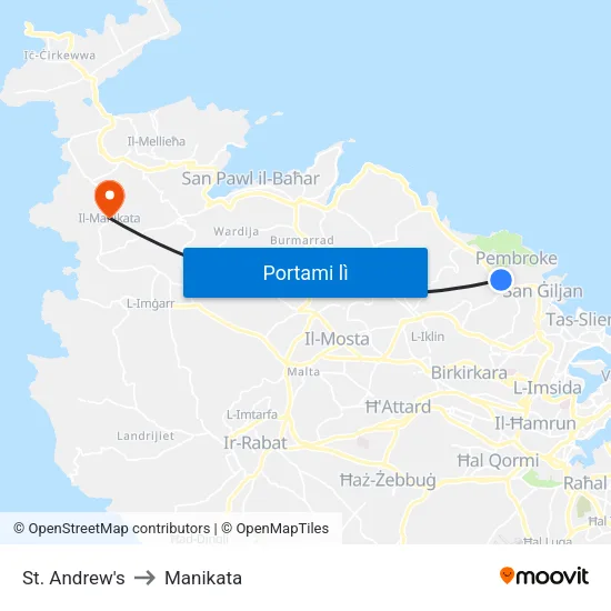 St. Andrew's to Manikata map