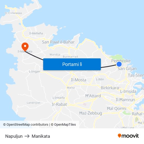 Napuljun to Manikata map