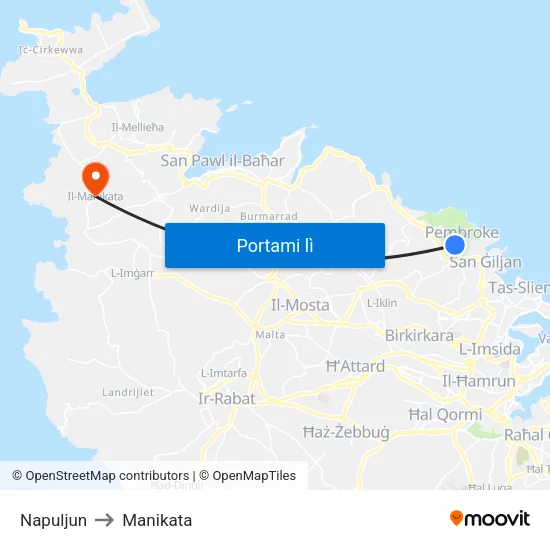 Napuljun to Manikata map