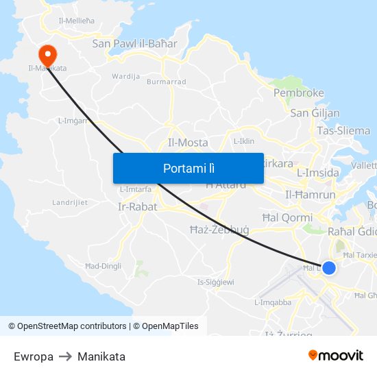 Ewropa to Manikata map