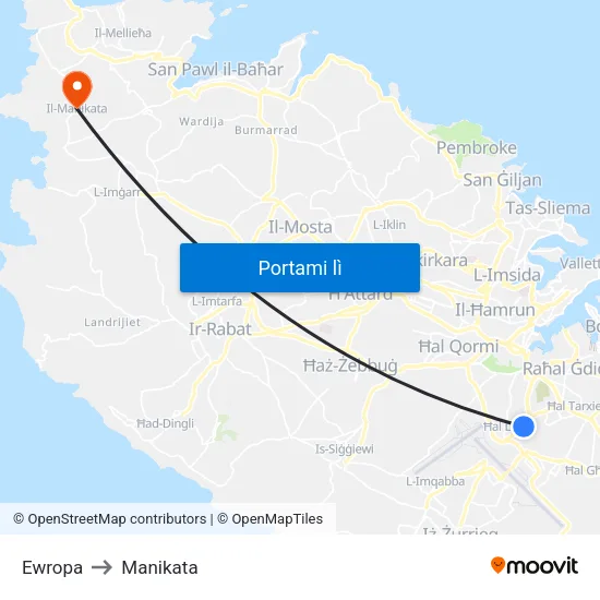 Ewropa to Manikata map