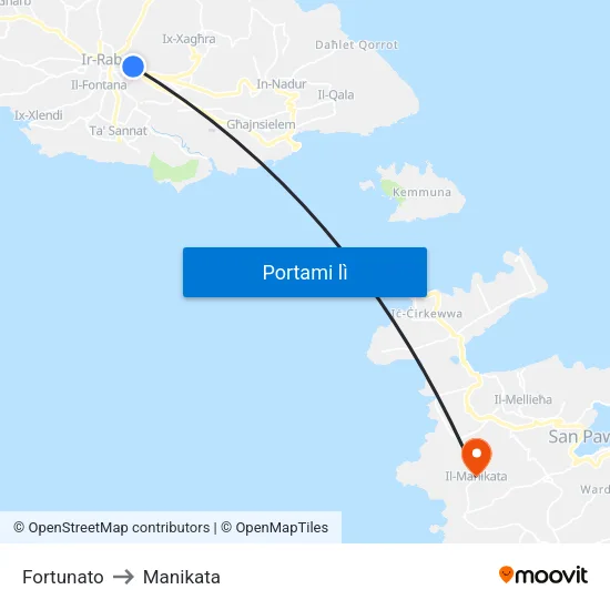 Fortunato to Manikata map