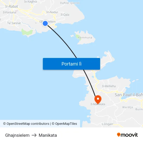 Ghajnsielem to Manikata map