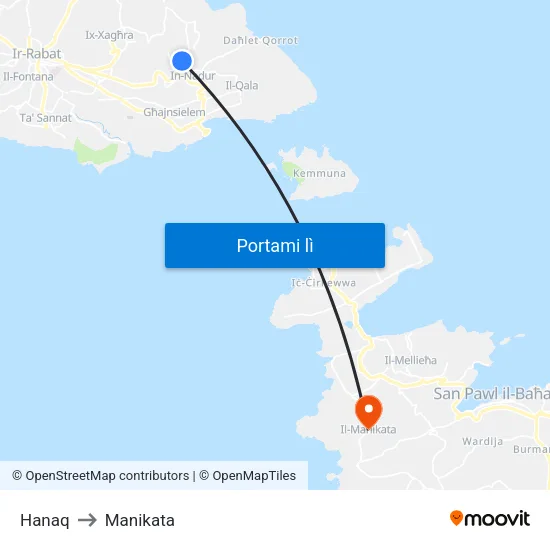 Hanaq to Manikata map