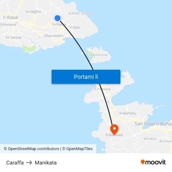 Caraffa to Manikata map