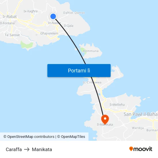 Caraffa to Manikata map