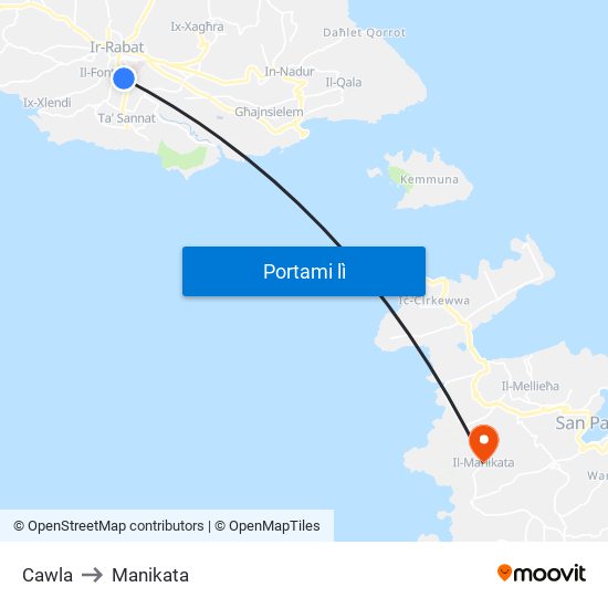 Cawla to Manikata map