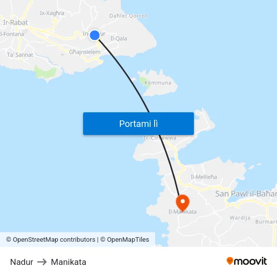 Nadur to Manikata map