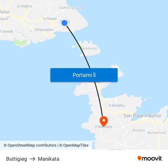 Buttigieg to Manikata map