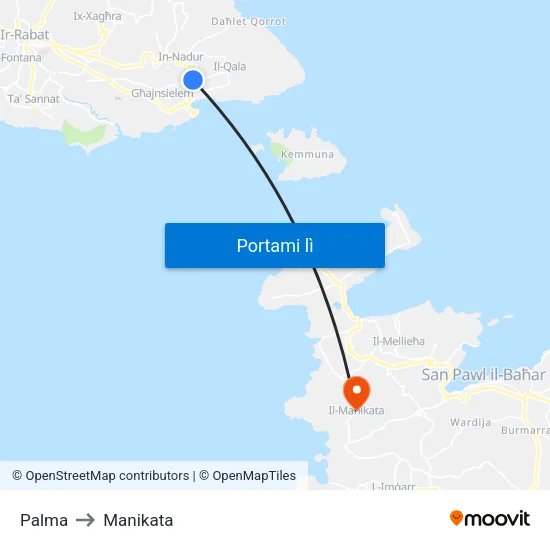 Palma to Manikata map