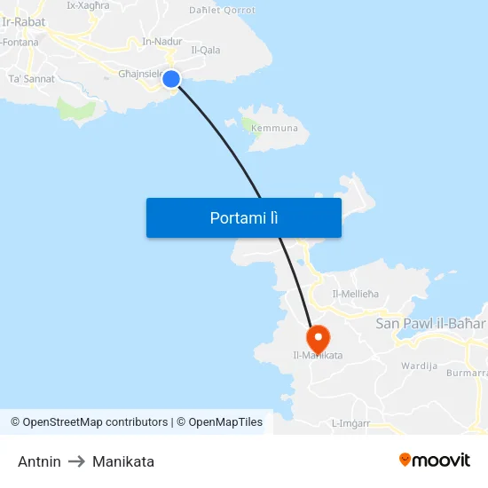 Antnin to Manikata map