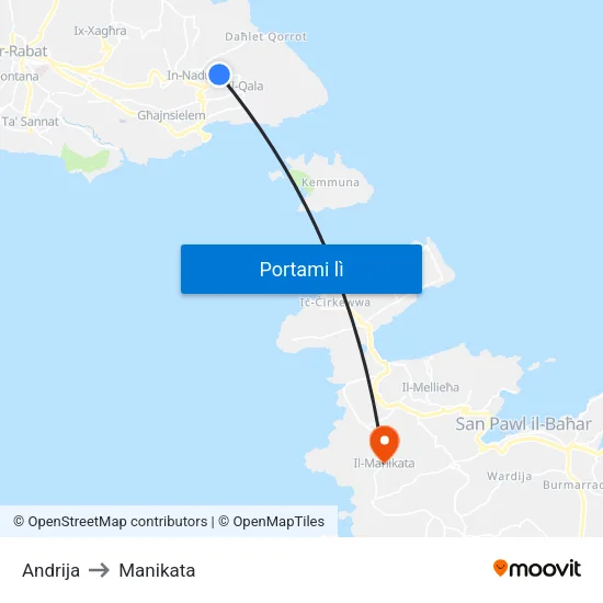 Andrija to Manikata map