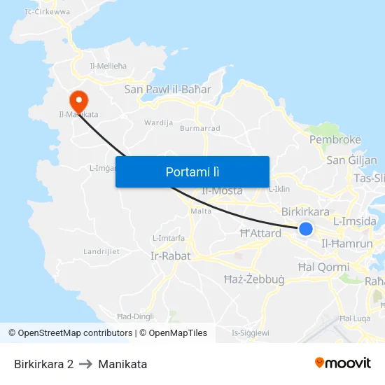 Birkirkara 2 to Manikata map