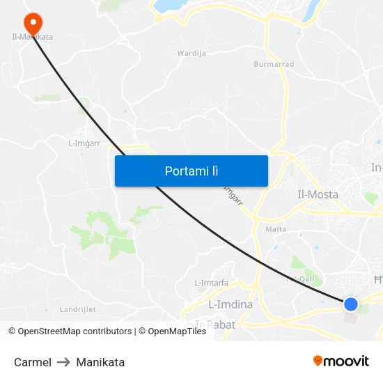 Carmel to Manikata map