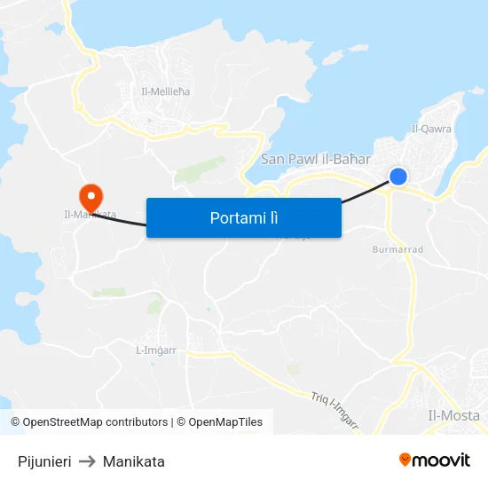 Pijunieri to Manikata map