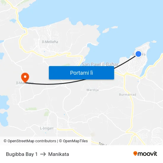 Bugibba Bay 1 to Manikata map