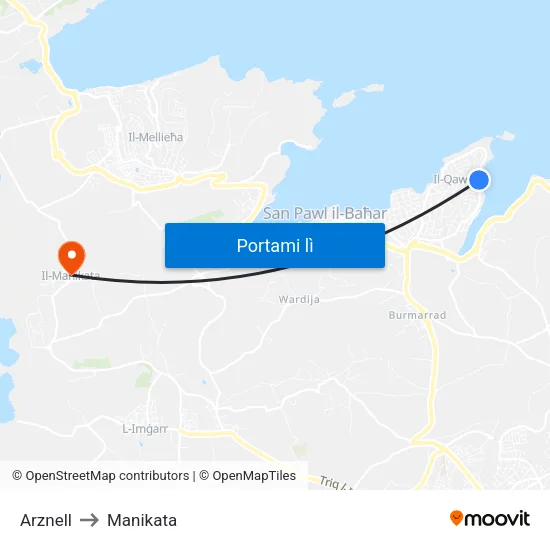 Arznell to Manikata map