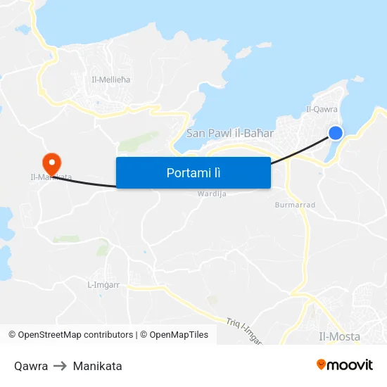 Qawra to Manikata map
