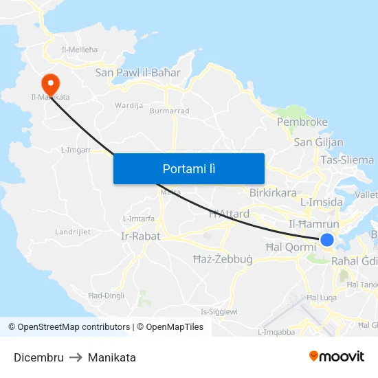 Dicembru to Manikata map