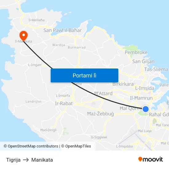 Tigrija to Manikata map