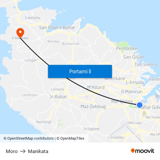 Moro to Manikata map