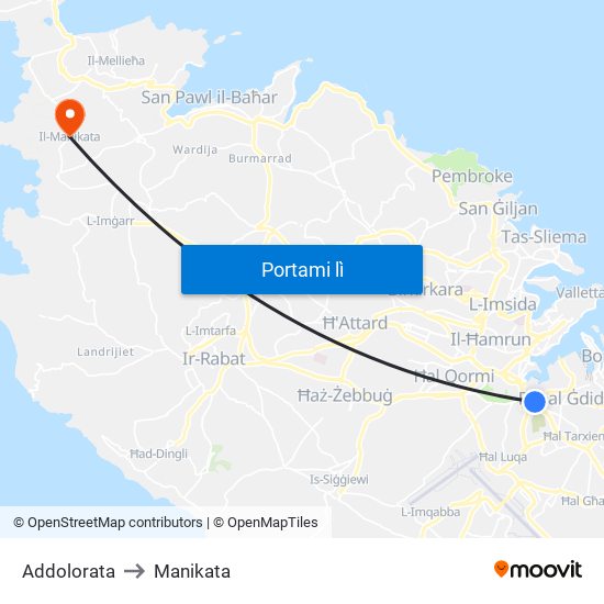 Addolorata to Manikata map