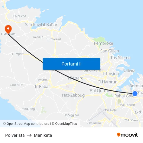 Polverista to Manikata map