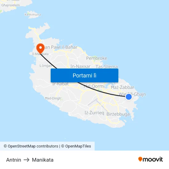 Antnin to Manikata map