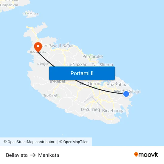 Bellavista to Manikata map