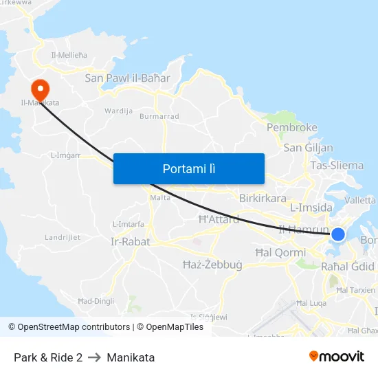 Park & Ride 2 to Manikata map