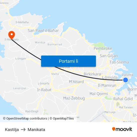 Kastilja to Manikata map