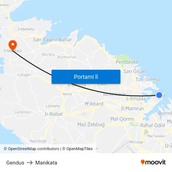 Gendus to Manikata map