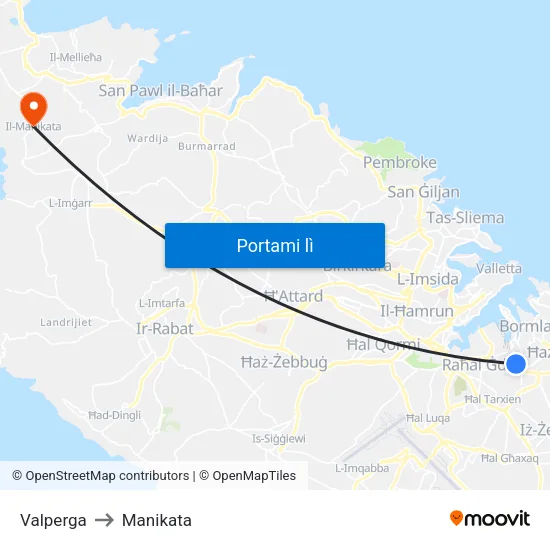 Valperga to Manikata map