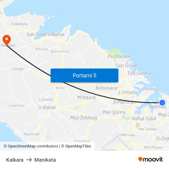 Kalkara to Manikata map