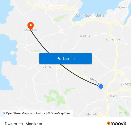 Dwejra to Manikata map