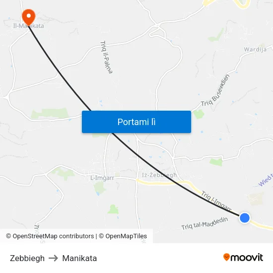 Zebbiegh to Manikata map