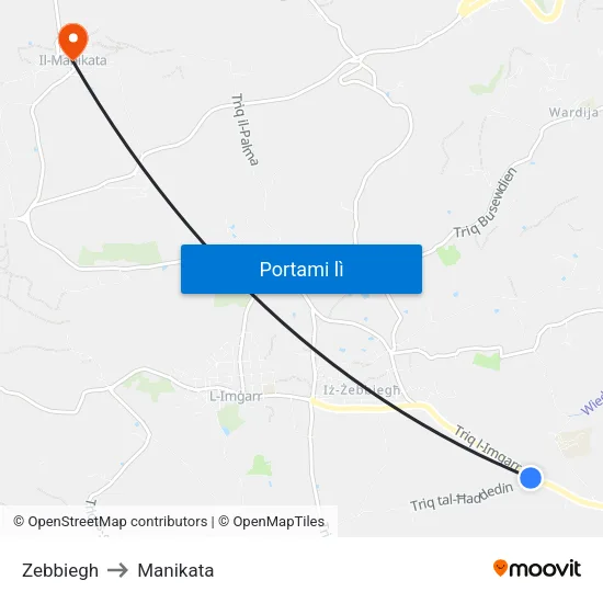 Zebbiegh to Manikata map