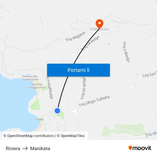 Riviera to Manikata map