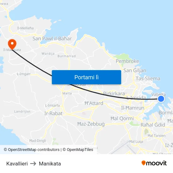 Kavallieri to Manikata map