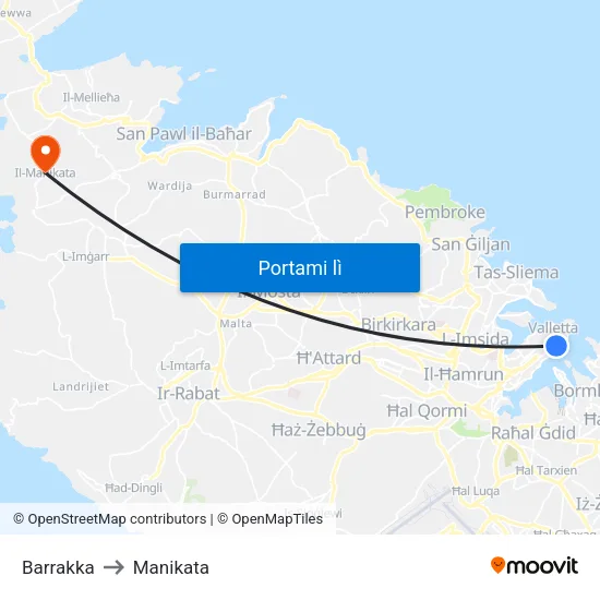 Barrakka to Manikata map