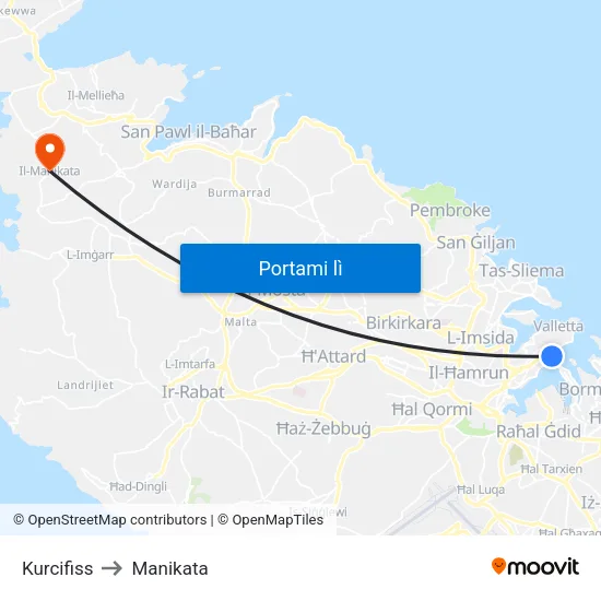 Kurcifiss to Manikata map