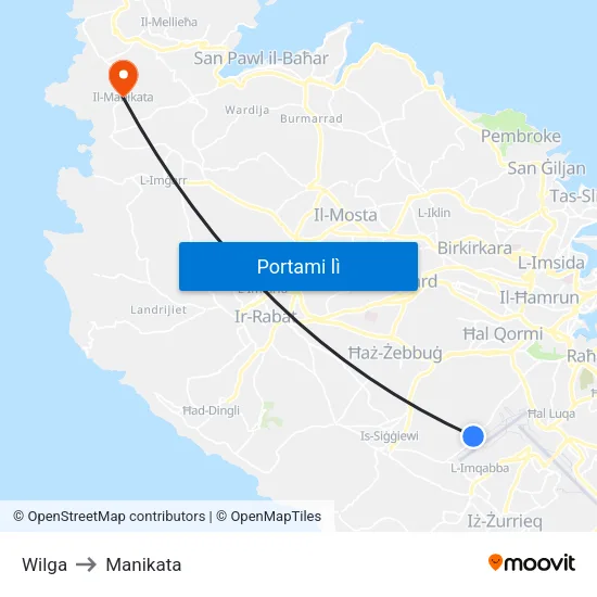 Wilga to Manikata map