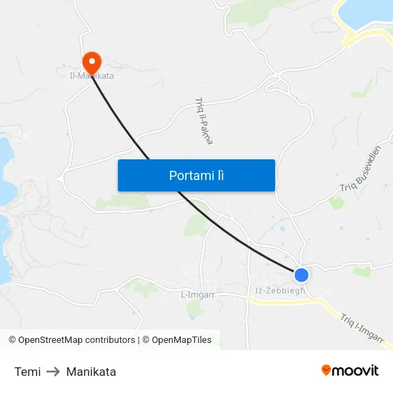 Temi to Manikata map