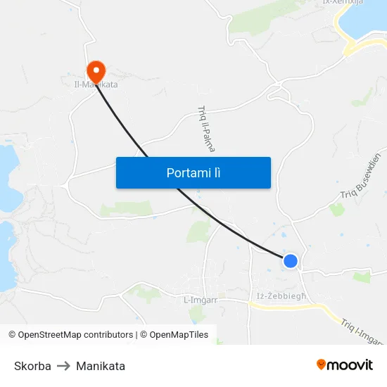 Skorba to Manikata map